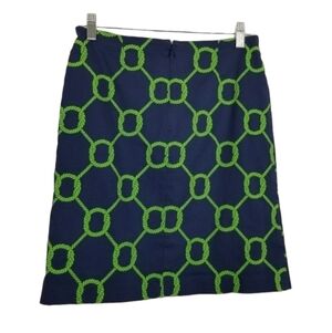 Melly M Mini Skirt Blue Green Rope Print Stretch Cotton Lycra Lined Preppy Sz 2